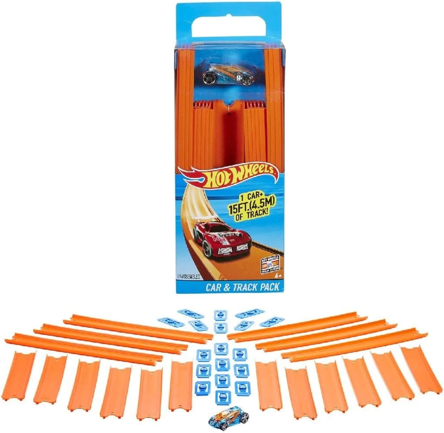 Hot Wheels BHT77 Constructor de vías rectas con fundición a presión y minicoche