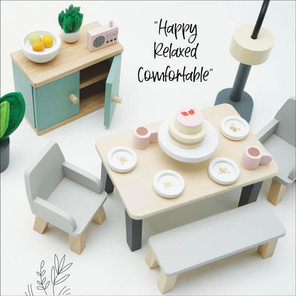 Le Toy Van- Conjunto de jogos de acessórios para casas de bonecas para sala de jantar Daisylane de madeira para casas de bonecas | Conjuntos de móveis para casas de bonecas - adequados para maiores de 3 anos