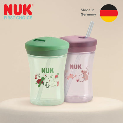 NUK Copo de Treinamento com Canudo First Choice | 12+ meses | 230 ml | Copo antivazamento com canudo para crianças pequenas | Tartaruga Verde | 1 unidade
