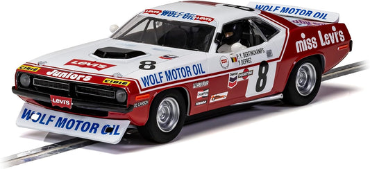 Scalextric C4247 Chrysler Hemicuda - Spa 24 Horas 1973 - Bertinchamps & Deprez, Vermelho/Branco