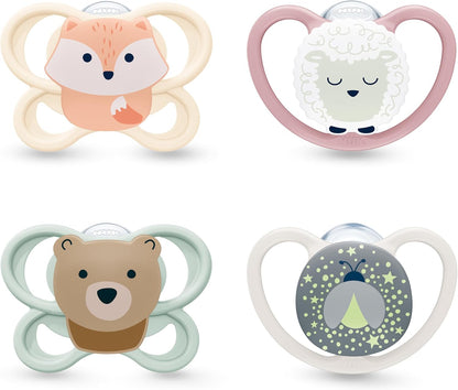 NUK Chupetas Perfect Match Air | 0-6 Meses | Chupetas ortodônticas que favorecem a circulação de ar e previnem irritações causadas pela saliva | 95% de aceitação pelos bebês** | Modelos variados | Embalagem com 4 unidades