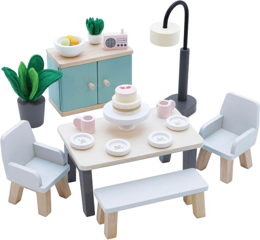 Le Toy Van- Juego de accesorios para casa de muñecas Daisylane de madera para comedor y casa de muñecas | Juegos de muebles para casas de muñecas: aptos para mayores de 3 años