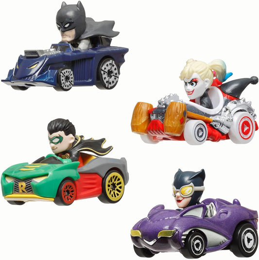 Hot Wheels RacerVerse, conjunto de 4 carrinhos de brinquedo em escala 1:64, otimizados para pistas Hot Wheels, com personagens da cultura pop como pilotos, HKD33