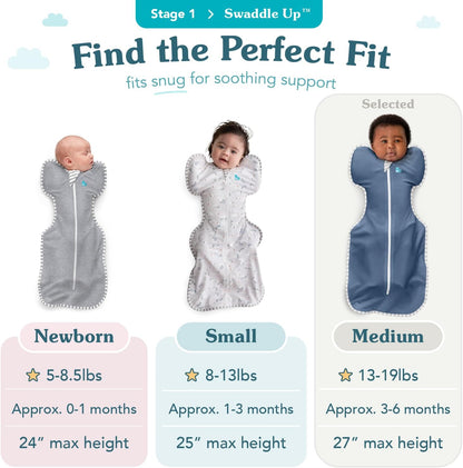 Love To Dream™ Swaddle UP™, Médio 6-8,5 kg - Mini Nuvem Branca | Ajuste perfeito, promove uma rotina de sono saudável | 1,5 Tog Ideal para uso durante todo o ano (18–22°C) | Algodão lavável à máquina e zíper duplo