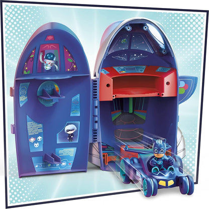 PJ Masks Brinquedo  2 em 1: Quartel-General e Foguete – Conjunto Pré-Escolar com Boneco de Ação e Veículo para Crianças a Partir de 3 Anos