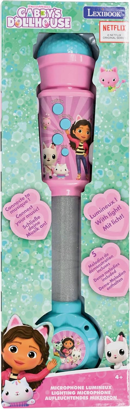 LEXIBOOK, Casa de Bonecas da Gabby, Microfone Luminoso para Crianças, Brinquedo Musical, Alto-falante Embutido, Efeitos de Luz, Entrada Auxiliar, Azul/Rosa, MIC90GDH