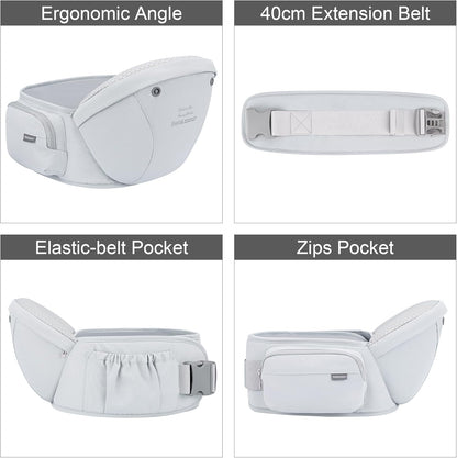 Bebear Canguru para Bebê, do Recém-Nascido à Criança, Bebamour Canguru com Assento de Quadril, Capuz para a Cabeça, 3 Protetores de Mordedor, Extensor de Cintura, Algodão, Cinza