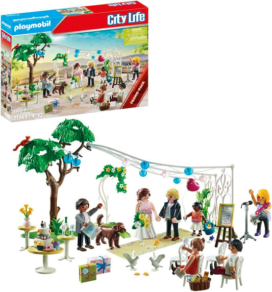 Playmobil 71365 City Life Paquete Promocional Recepción de Boda, Boda Romántica de Juego de Rol, con Decoraciones y Varios Invitados y Animales, Juego de Rol Ceremonial, Juego de Juguetes Adecuado para Niños a Partir de 4 Años