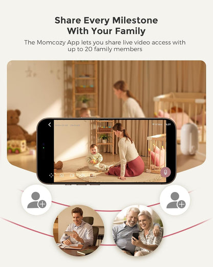 momcozy Babá Eletrônica Inteligente com Wi-Fi – Tela HD 1080p, Alertas de Movimento e Choro, Visão Noturna, Zona Segura e Monitoramento de Temperatura, Comunicação Bidirecional, Acesso ao Aplicativo e à Unidade dos Pais, Pode Ser Montada na Parede