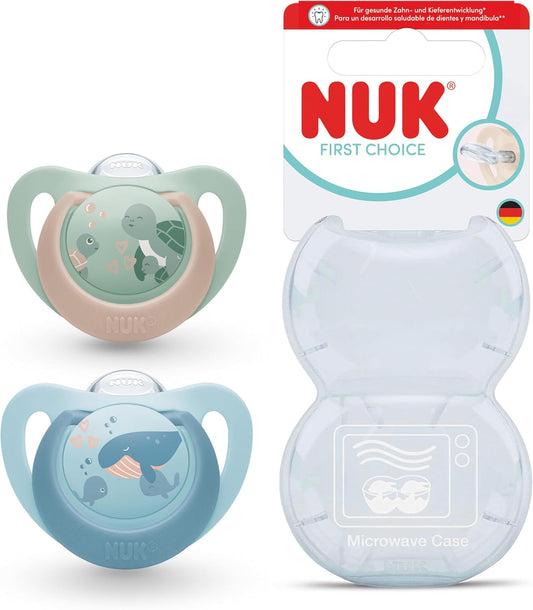 NUK Chupetas First Choice | 6-18 Meses | Chupetas Ortodônticas | Acalmam 99% dos Bebês** | Tartaruga e Baleia | 2 Unidades