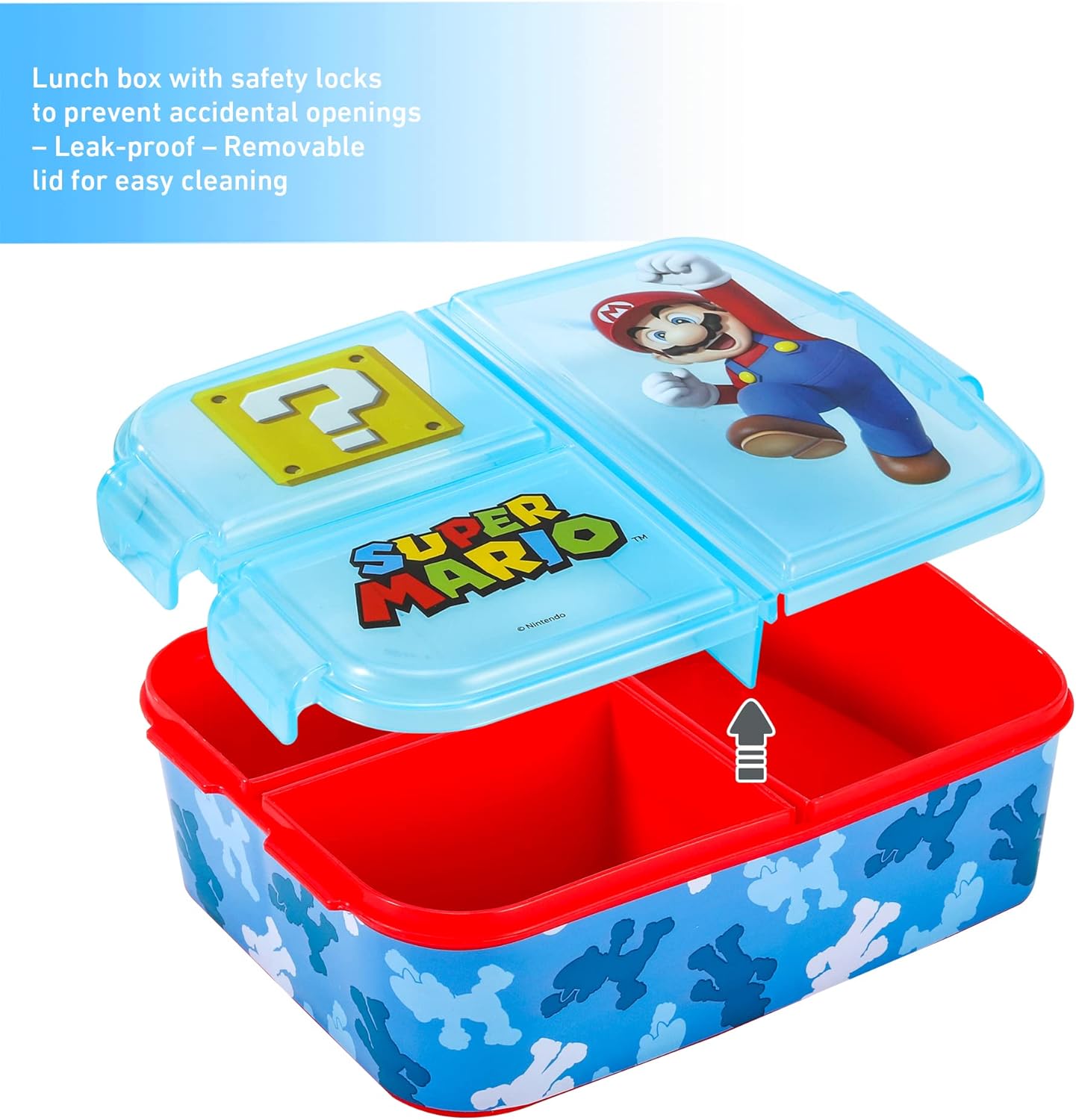 Conjunto de lancheira infantil Super Mario Kids - lancheira isolada, lancheira com vários compartimentos e garrafa de água de 580ml - conjunto de comida para almoço de viagem escolar, sem BPA