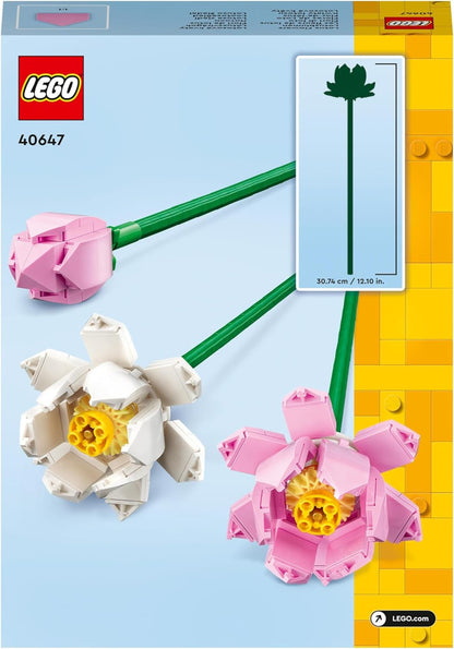 LEGO  Conjunto de flores de lótus criador, kit de construção de buquê para meninas, meninos e fãs de flores, construa 3 flores artificiais para exibir em casa como decoração de quarto ou mesa, ideia de presente para o dia dos namorados 40647