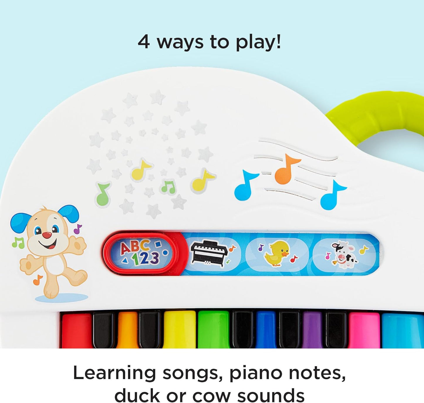 Piano de brinquedo Fisher-Price Silly Sounds com luzes - Edição em inglês do Reino Unido, piano portátil com luzes, notas musicais reais e músicas educativas para bebês e crianças pequenas, GFK04
