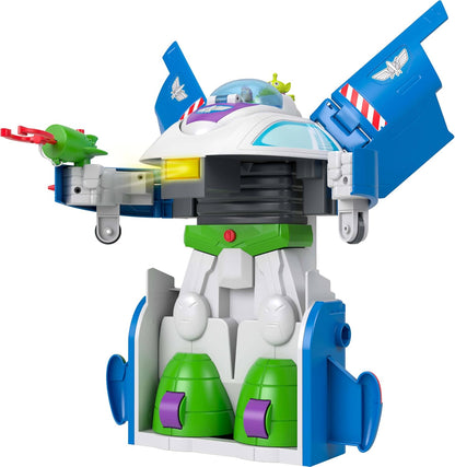 Nave do Buzz Lightyear que se Transforma Imaginext com Bonecos | Nave do Buzz Lightyear de Toy Story, veículo que se transforma com luzes e sons, bonecos de ação de 3 polegadas, lançador e projéteis, JTH51