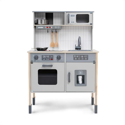 Cozinha de madeira Little Chef's Kitchenette com forno iluminado, micro-ondas e máquina de gelo. Conjunto de brinquedo para crianças de 3 a 6 anos.
