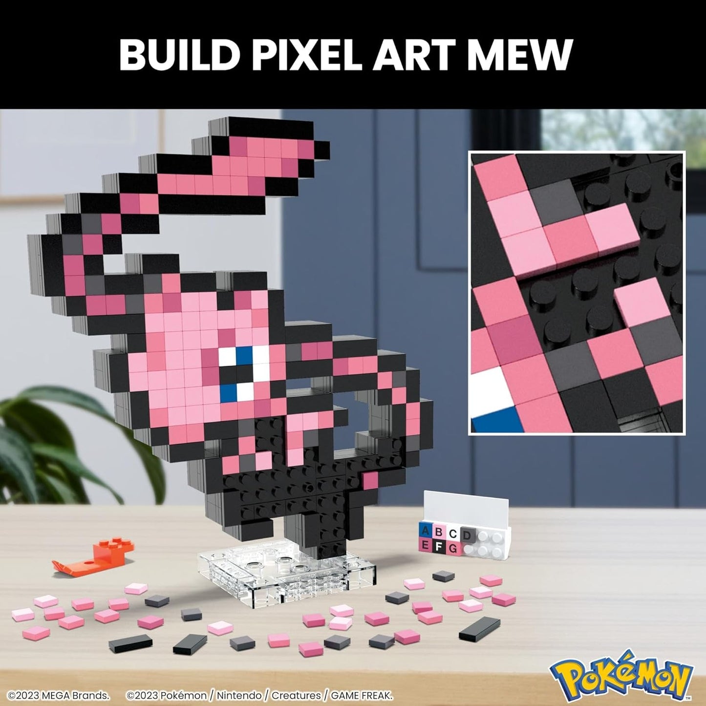 MEGA Conjunto de construção de bonecos de ação Pokémon, Eevee com 323 peças e estilo pixel retrô, para decoração de mesa ou parede, brinquedo de construção e exibição para colecionadores, HTH78