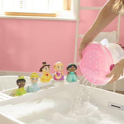 Disney Conjunto de brinquedos de banho oficiais das Princesas da Disney Store, 5 peças, inclui Bela, Cinderela, Jasmine, Rapunzel e Tiana, balde com tampa escorredora, brinquedos para banho ou piscina infantil, a partir de 6 meses