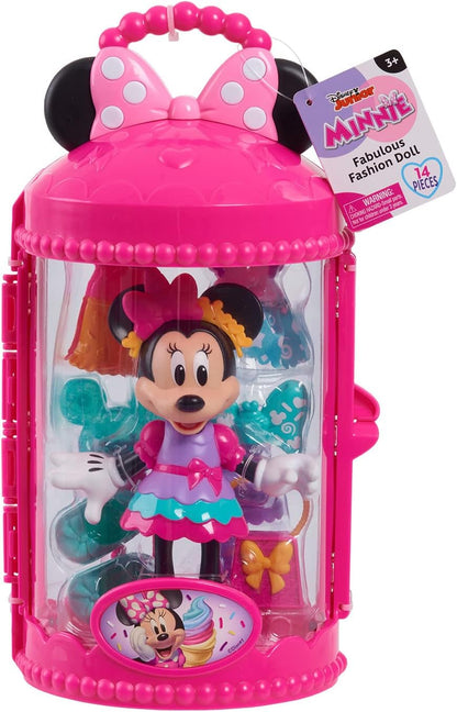 Just Play Minnie Mouse Moda Fabulosa, Boneca Festa Doce de 14 peças e Acessórios, Brinquedo Infantil para Crianças a partir de 3 Anos