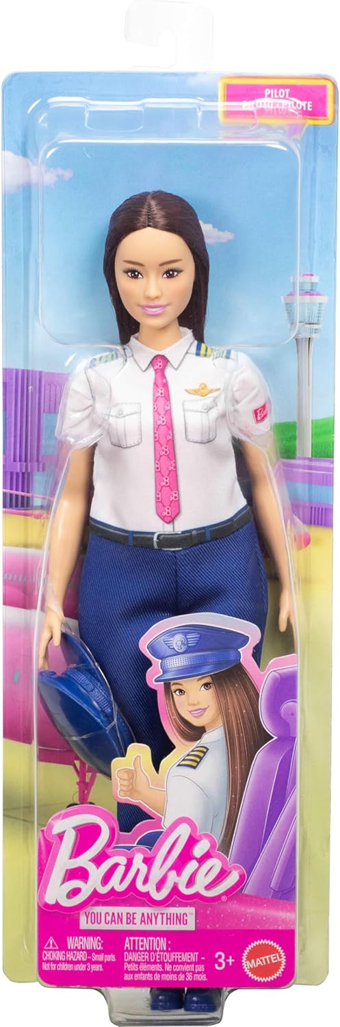 Barbie Carreiras Piloto Moda Boneca Vestindo Roupa Removível com Uniforme de Voo e Sapatos, Mais Chapéu como Acessório, JKF75
