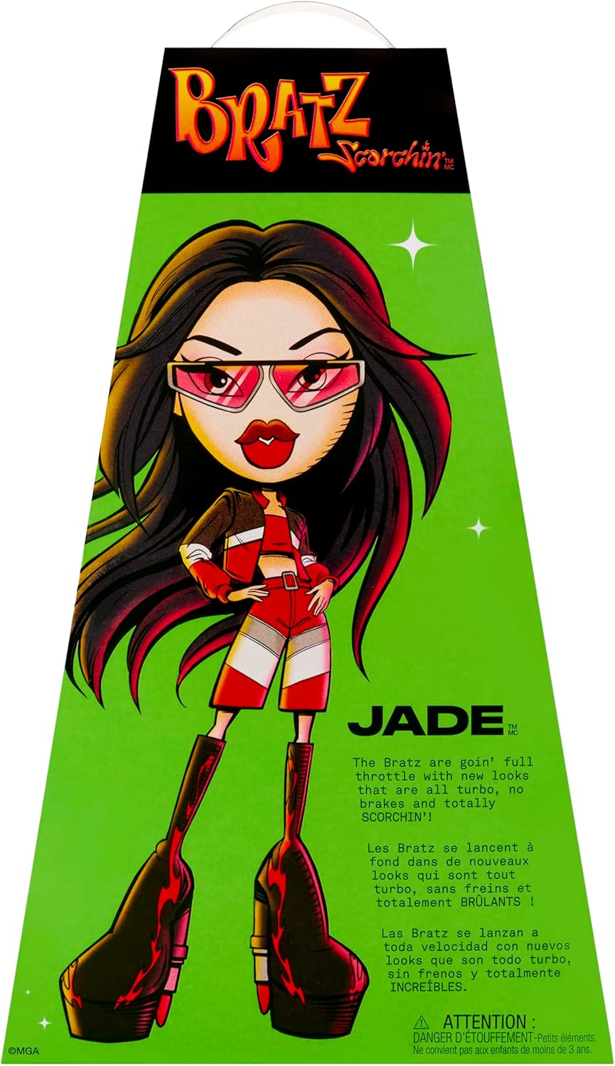 Bratz Jade Cortante - Inclui 1 boneca fashion, vem com roupa e acessórios, bonecas inspiradas em motos, brinquedos fofos para meninas, vermelha