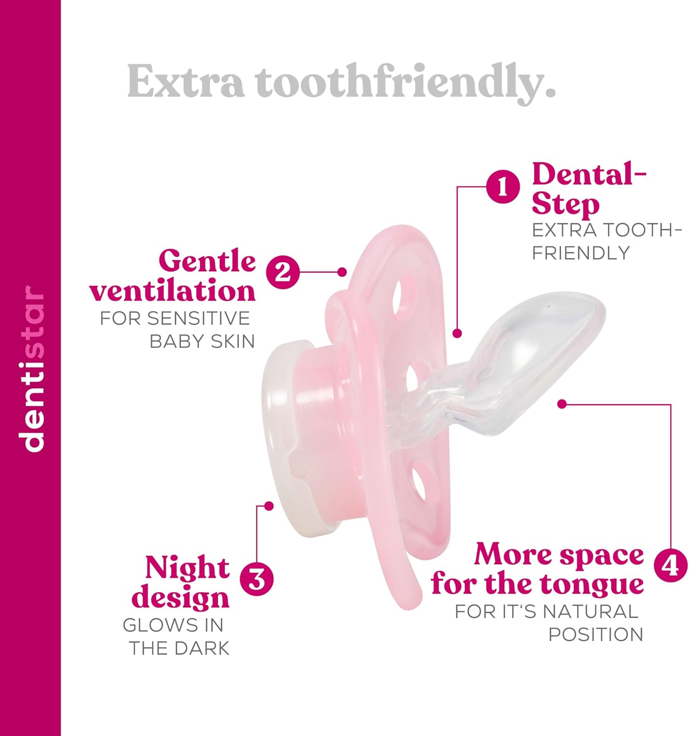 Dentistar Conjunto de 3 chupetas de silicone Night - Tamanho 3 para mais de 14 meses - Chupeta de silicone com degrau dentário - Roxo com motivo de gato - Brilha no escuro - Acessórios para bebês sem BPA