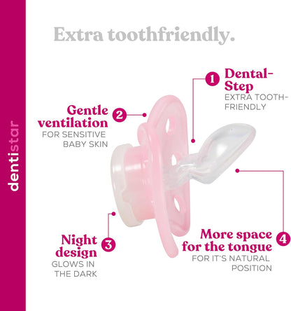 Dentistar Conjunto de 3 chupetas de silicone Night - Tamanho 3 para mais de 14 meses - Chupeta de silicone com degrau dentário - Roxo com motivo de gato - Brilha no escuro - Acessórios para bebês sem BPA