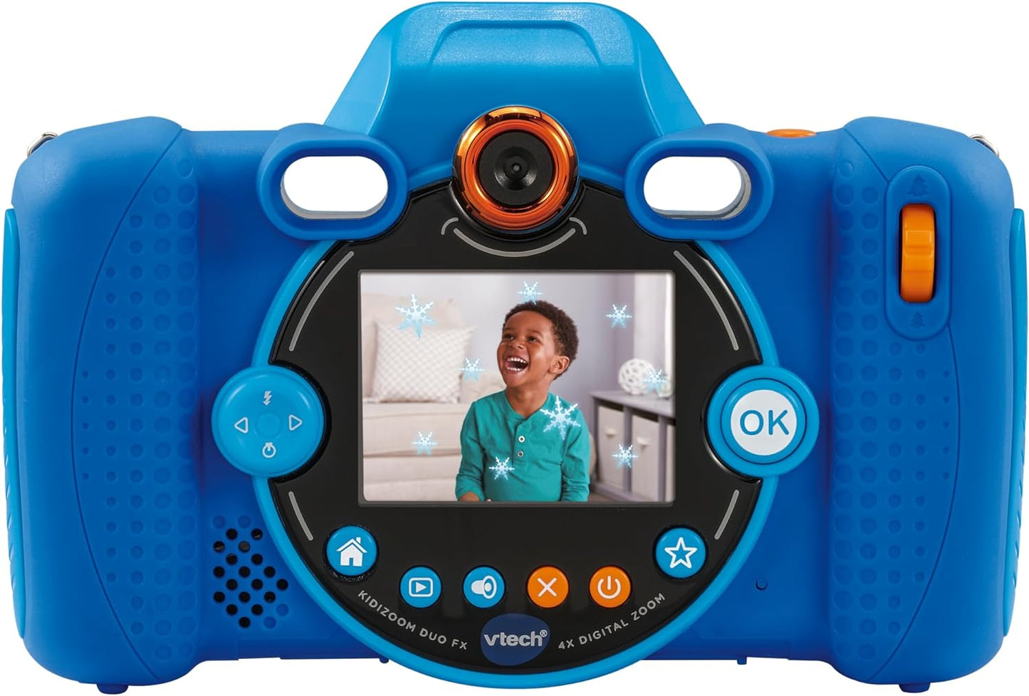 VTech KidiZoom Duo FX, câmera infantil com tela colorida, 8 MP, fotos, selfies e vídeos, filtros AR, 20 jogos, 75 efeitos de foto e vídeo, filtros e molduras, para bebês de 3, 4, 5, 6, 7 anos ou mais, azul