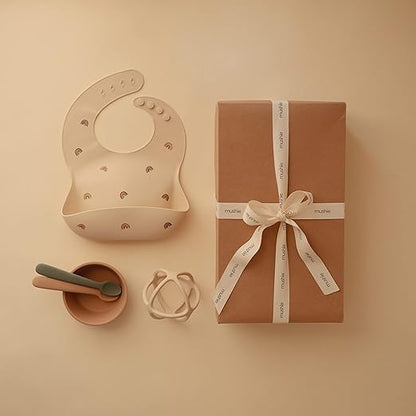 Mushie Babador de Silicone Baby | Babadores Impermeáveis com Ajuste Perfeito | Babadores Fáceis de Limpar para Alimentação do Bebê | 4 Tamanhos Ajustáveis com Bolsos Frontais Fundos | 100% Livre de BPA e Ftalatos