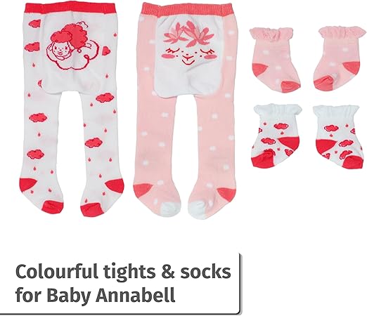 Baby Annabell Meias e collants em dois modelos sortidos para bonecas de 43 cm, pacote com 1 collant e 1 par de meias para boneca, para crianças a partir de 3 anos, 710807 Zapf Creation