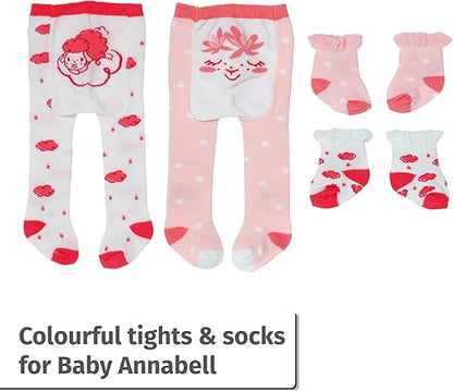 Baby Annabell Meias e collants em dois modelos sortidos para bonecas de 43 cm, pacote com 1 collant e 1 par de meias para boneca, para crianças a partir de 3 anos, 710807 Zapf Creation