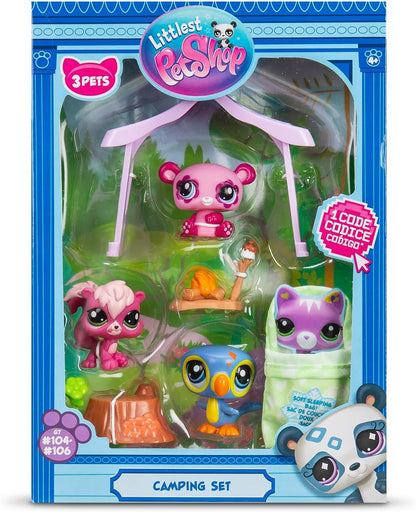 Littlest Pet Shop Série 2 Pacote de Aventura de Acampamento | O pacote contém 3 mini brinquedos LPS, 6 acessórios, 1 cartão colecionável e 1 código virtual | Brinquedos colecionáveis para meninas e meninos