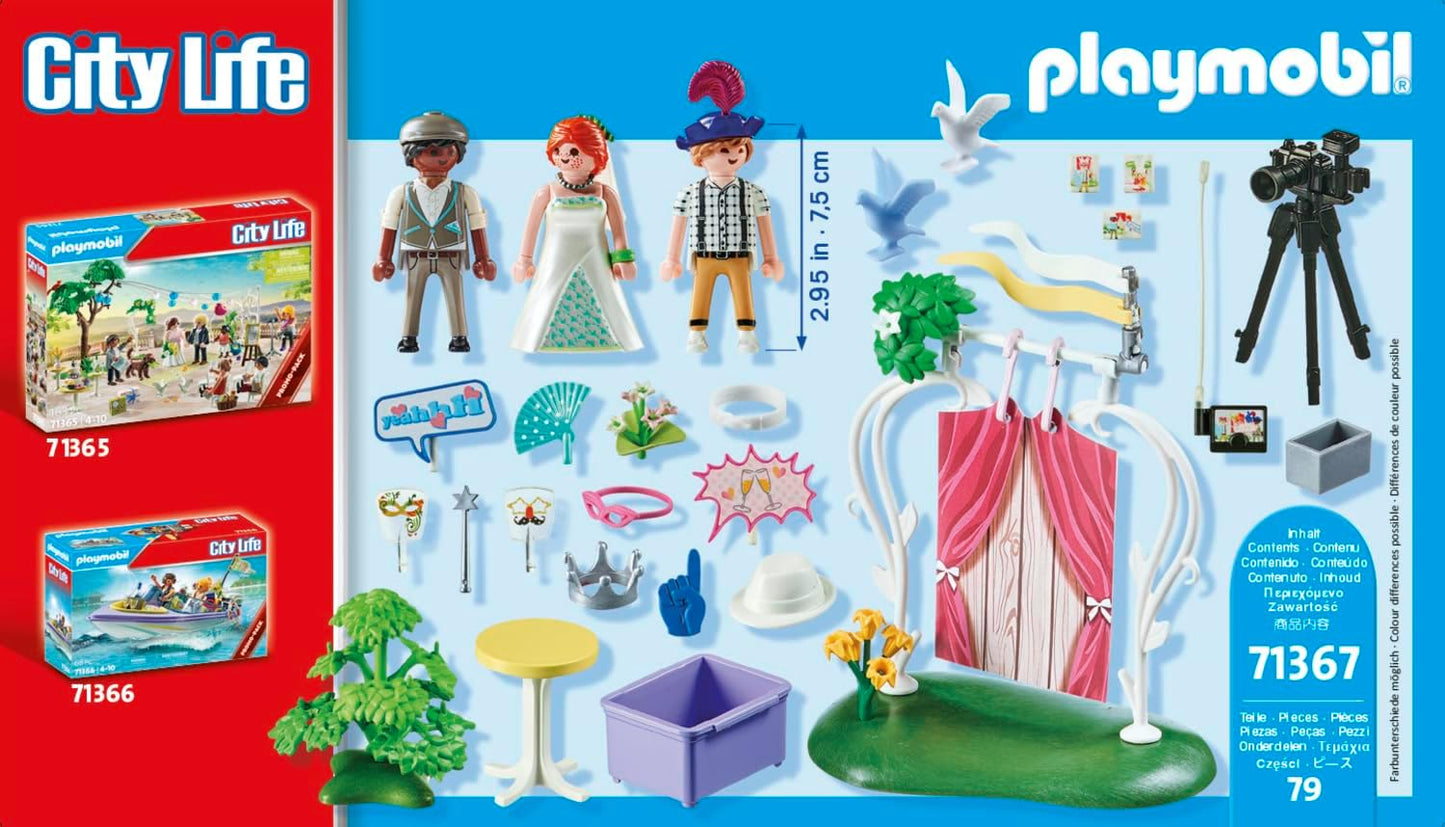 Playmobil 71367 Pacote promocional de cabine de fotos de casamento, conjunto de presente de cerimônia, dramatização divertida e imaginativa, conjuntos adequados para crianças de 4 anos ou mais