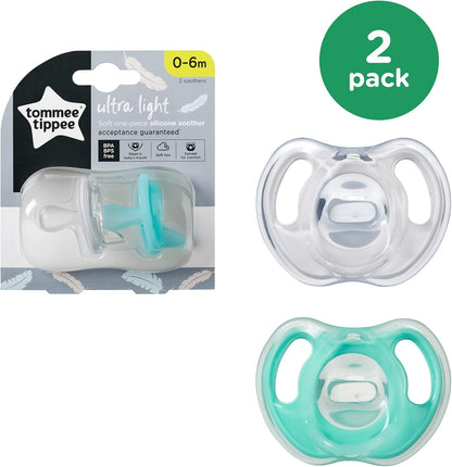 Tommee Tippee Chupetas ultraleves, 0-6 meses, 2 pacotes de silicone de uma peça, chupetas sem BPA