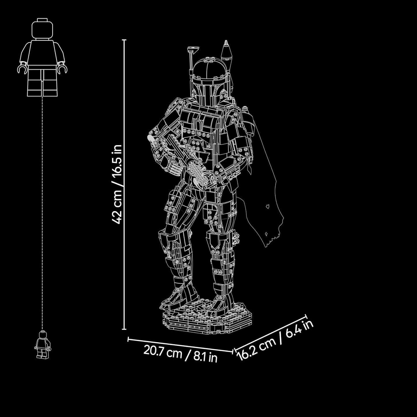 LEGO Star Wars 75455 Figura do Boba Fett – Kit de modelo para adultos, inclui armadura de Beskar, blaster e minifigura de caçador de recompensas – Decoração para prateleira ou mesa – Presente para fãs de O Retorno de Jedi