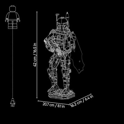 LEGO Star Wars 75455 Figura do Boba Fett – Kit de modelo para adultos, inclui armadura de Beskar, blaster e minifigura de caçador de recompensas – Decoração para prateleira ou mesa – Presente para fãs de O Retorno de Jedi