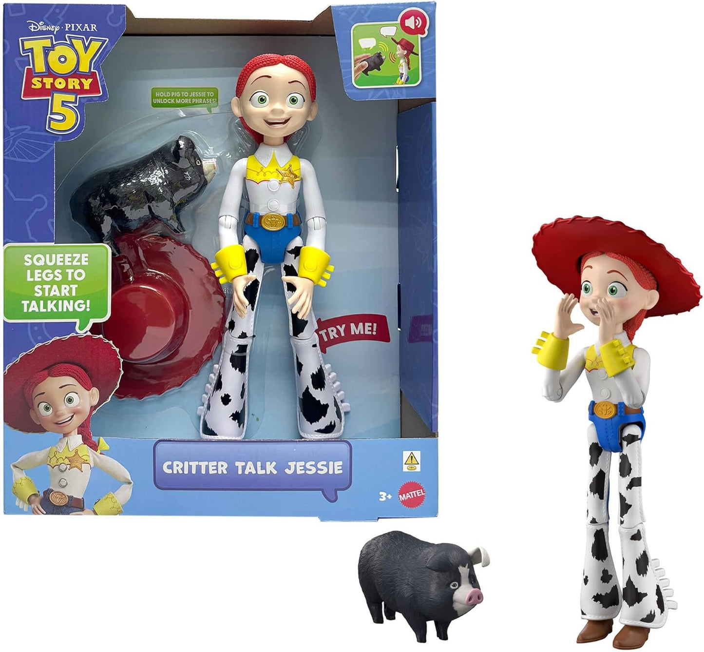 Mattel Disney e Pixar Toy Story 5 Jessie "Critter Talk" | Boneco de Ação Articulado de 30 cm (12 polegadas) com Jimmy Dean, Mais de 35 Sons e Frases do Filme, JKL99