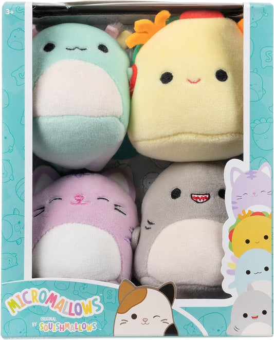Squishmallows Micromallows Original 4-Pack Irina Axolotl, Tabitha Cat, Tex Taco, Gordon Shark