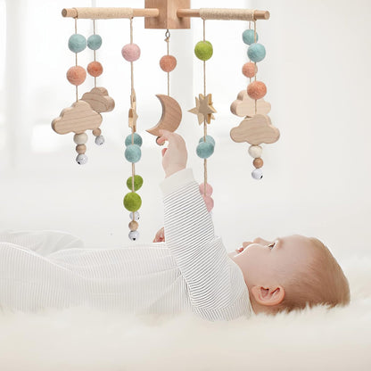 Let's Make Bolas móviles de Madera + Forro Polar para bebés, Campanas de Viento, Campanas para Hamacas de guardería, Regalos para recién Nacidos para niñas o niños (Luna Rosa)