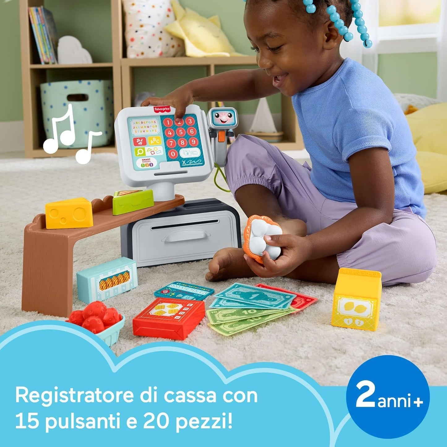 Brinquedo educativo Fisher-Price Laugh & Learn para meninas e crianças pequenas: caixa registradora para contar e fazer compras, loja de brinquedos com 20 peças, versão multilíngue, para crianças a partir de 2 anos, JGX00