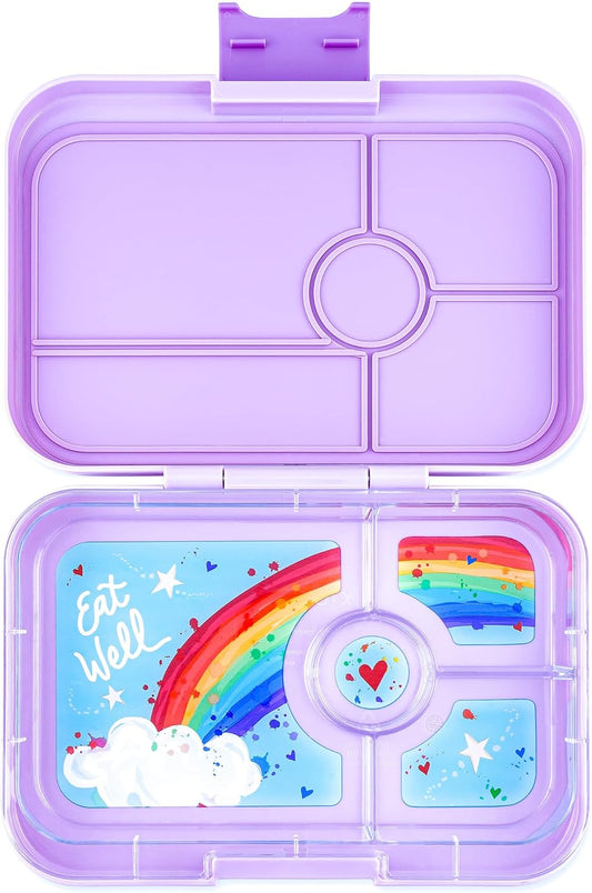 yumbox Tapas tamaño más grande – Fiambrera Bento a prueba de fugas de 4 compartimentos para preadolescentes, adolescentes y adultos (púrpura Sevilla con bandeja arcoíris)