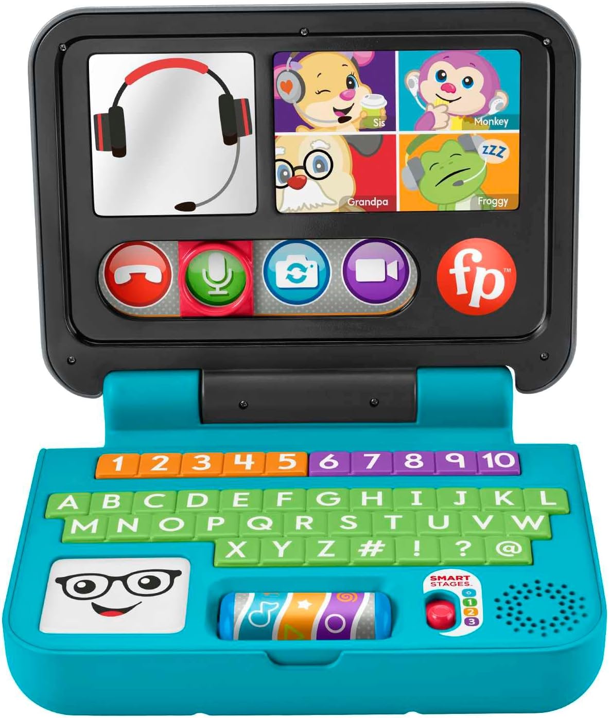 Laptop Fisher-Price Laugh & Learn Let's Connect - Edição em inglês do Reino Unido, brinquedo eletrônico com conteúdo de aprendizagem Smart Stages para bebês e crianças pequenas, HGW96