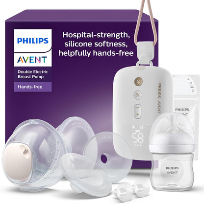 Philips Avent Bomba tira-leite elétrica dupla Hands-Free, motor com potência hospitalar, imita o ritmo de sucção do bebê, bombeia até 85 vezes por minuto, 2 copos coletores, 4 protetores de seios, modelo SCF547/11