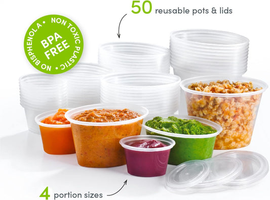 Mummy Cooks 50 tarros surtidos de porciones iniciales de destete de 4 a 12 meses para congelar alimentos para bebés, reutilizables, sin BPA