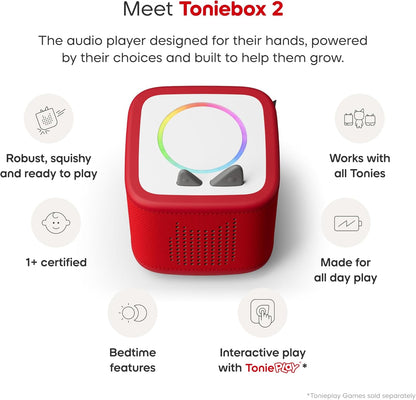 Pacote Toniebox 2 Tonies com 4 Tonies: Peppa Pig - George Pig, Histórias de ninar da Peppa, Peppa Pig - Aprenda com Peppa, Peppa Pig - Na estrada com Peppa, Sunset Red