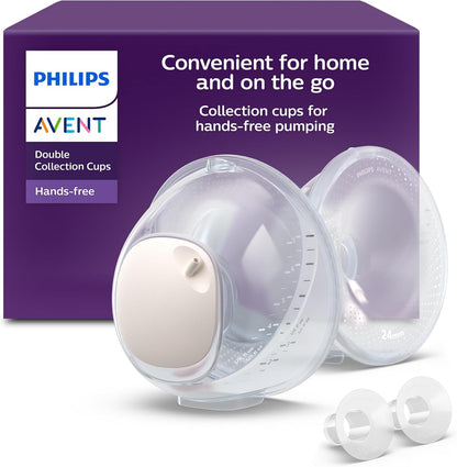 Philips Avent Copos Coletores Duplos Mãos Livres, Copos Coletores Ultraleves e Transparentes para Bomba Tira-Leite Elétrica, 4 Protetores de Seio (2x 21 mm, 2x 24 mm), 2 Protetores de 19 mm, Cartão de Tamanhos, SCF439/01