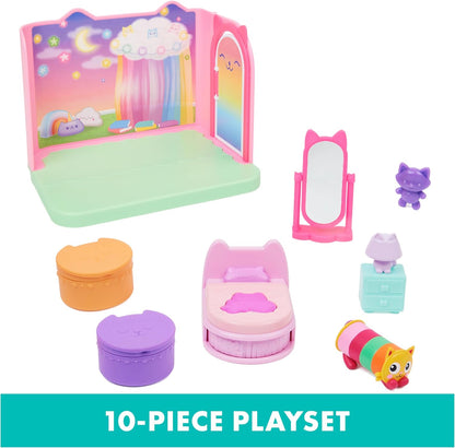 Casa de bonecas da Gabby, quarto "Doces Sonhos" com travesseiro em forma de gato e 3 acessórios, 3 móveis e 2 entregas. Brinquedo infantil para crianças a partir de 3 anos.