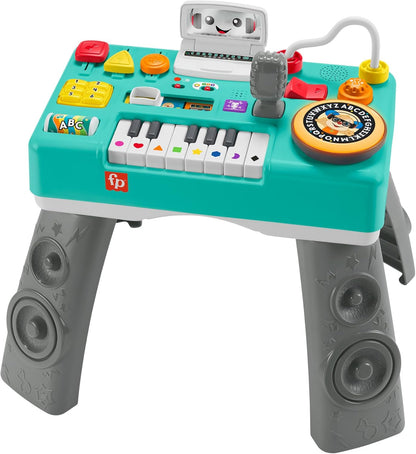 Fisher-Price Aprenda a tocar DJ com mesa, brinquedo musical educativo com luzes e sons, versões em italiano, castelhano, português e inglês, HXG08