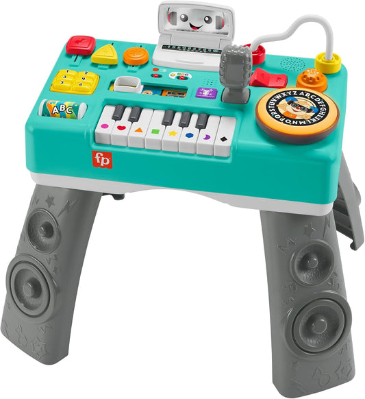Fisher-Price Aprenda a tocar DJ com mesa, brinquedo musical educativo com luzes e sons, versões em italiano, castelhano, português e inglês, HXG08