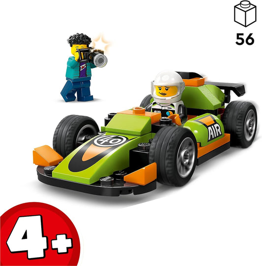 LEGO City Coche de Carreras Verde de Juguete para Niños y Niñas a Partir de 4 Años, Kit de Construcción de Vehículos de Carreras de Estilo Clásico, con Minifiguras de Fotógrafo y Conductor, Regalos para Preescolares 60399