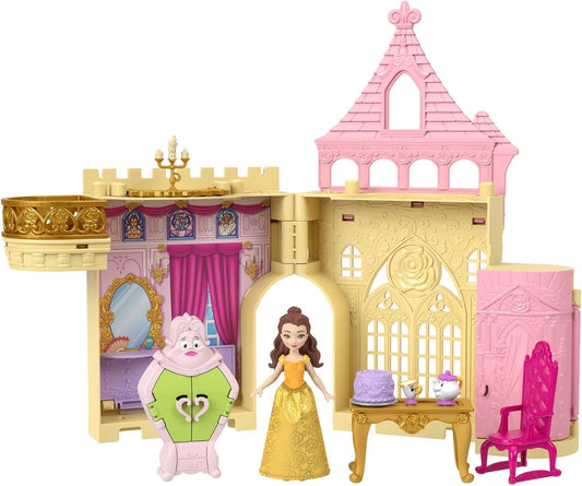 Mattel Conjunto de Brinquedo Casa de Bonecas Disney Princess Belle Storytime Stackers da | Boneca pequena articulada da Bela com saia removível, 4 personagens amigos e 4 acessórios, inspirado no filme da Disney, JDP54